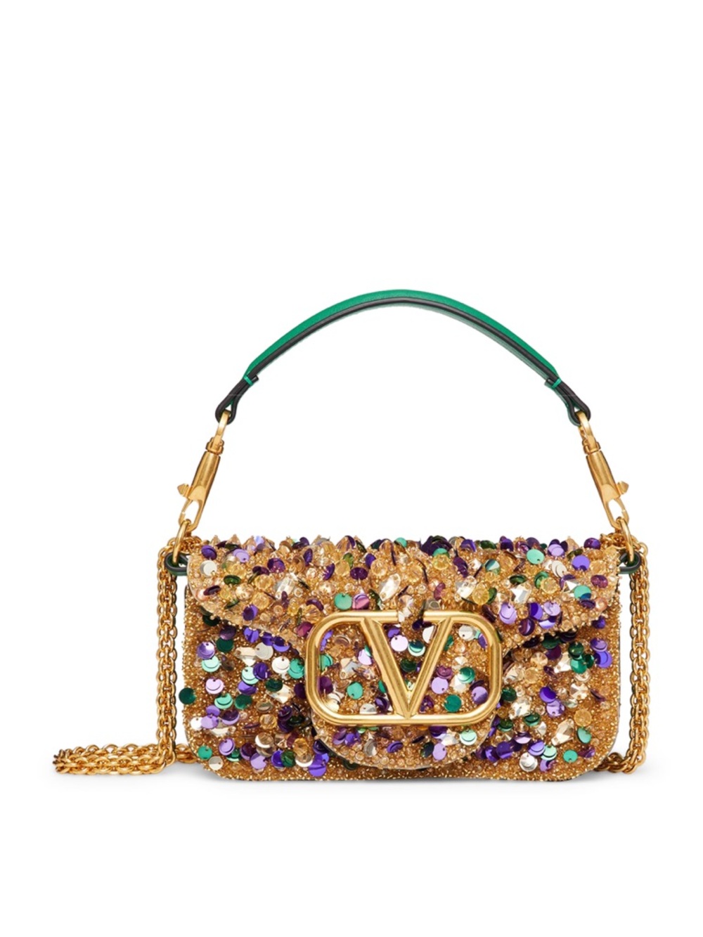 Valentino Garavani Loco Gold Sequin Multicolor Embellished Shoulder Bag